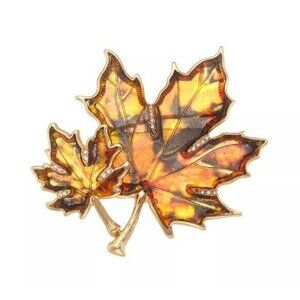 NAPIER Maple Leaf Autumn Leaves Pin Brooch Fall Translucent Crystals - NEW!